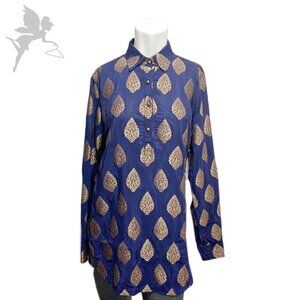 BELLA TU Tree of Life Medallion Silk Blend Popover Longline Top